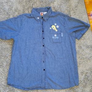 VTG LOONY TOONS TWEETY PICNIC TABLE STYLE BUTTON UP SHIRT 18-20